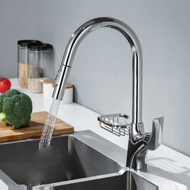 Modern Bar Faucet Brass Pulldown Sprayer Swivel Spout Kitchen Sink Faucet Clearhalo 'Home Improvement' 'home_improvement' 'home_improvement_kitchen_faucets' 'Kitchen Faucets' 'Kitchen Remodel & Kitchen Fixtures' 'Kitchen Sinks & Faucet Components' 'kitchen_faucets' 6333272