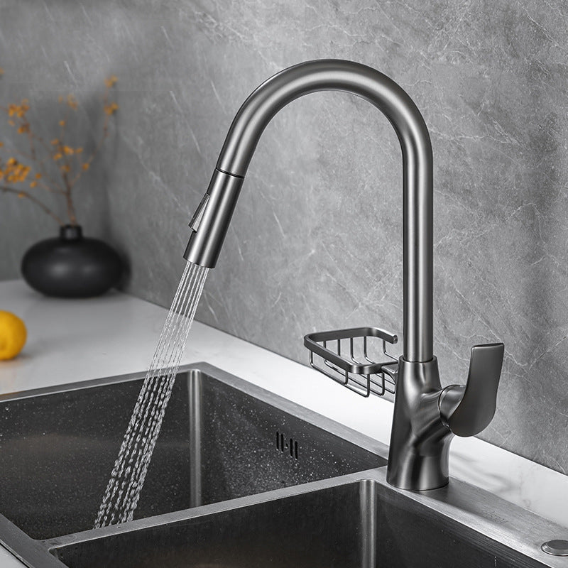 Modern Bar Faucet Brass Pulldown Sprayer Swivel Spout Kitchen Sink Faucet Chrome Clearhalo 'Home Improvement' 'home_improvement' 'home_improvement_kitchen_faucets' 'Kitchen Faucets' 'Kitchen Remodel & Kitchen Fixtures' 'Kitchen Sinks & Faucet Components' 'kitchen_faucets' 6333273