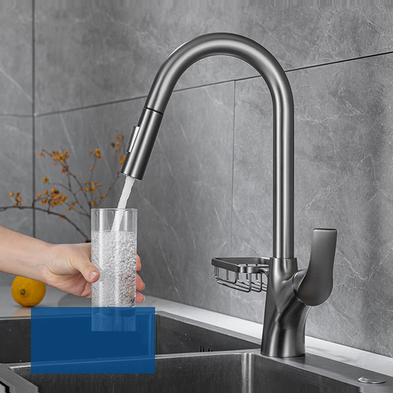 Modern Bar Faucet Brass Pulldown Sprayer Swivel Spout Kitchen Sink Faucet Grey Clearhalo 'Home Improvement' 'home_improvement' 'home_improvement_kitchen_faucets' 'Kitchen Faucets' 'Kitchen Remodel & Kitchen Fixtures' 'Kitchen Sinks & Faucet Components' 'kitchen_faucets' 6333274