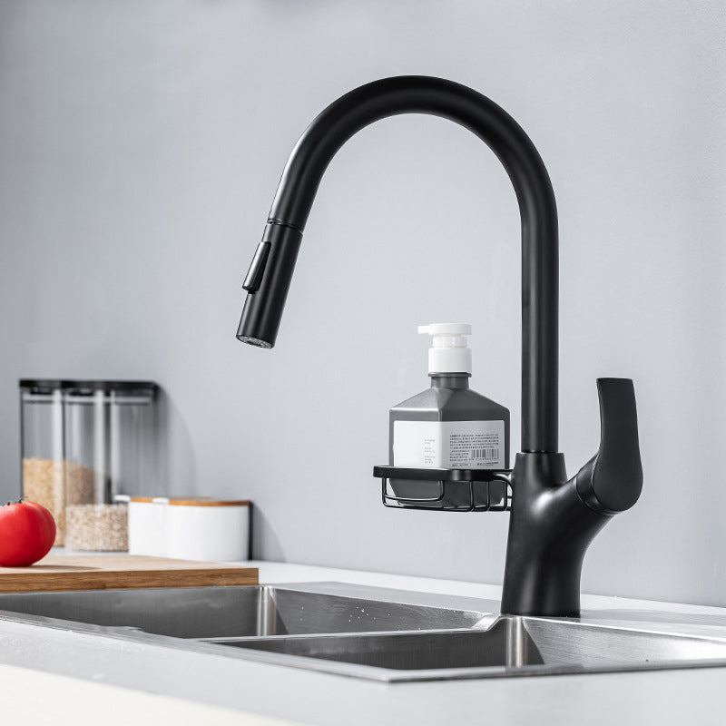 Modern Bar Faucet Brass Pulldown Sprayer Swivel Spout Kitchen Sink Faucet Black Clearhalo 'Home Improvement' 'home_improvement' 'home_improvement_kitchen_faucets' 'Kitchen Faucets' 'Kitchen Remodel & Kitchen Fixtures' 'Kitchen Sinks & Faucet Components' 'kitchen_faucets' 6333276