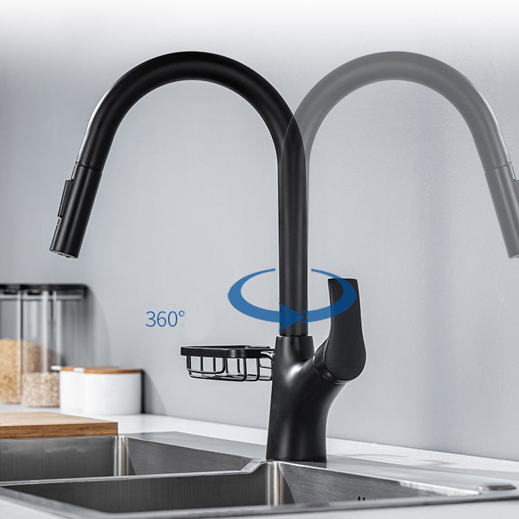 Modern Bar Faucet Brass Pulldown Sprayer Swivel Spout Kitchen Sink Faucet Clearhalo 'Home Improvement' 'home_improvement' 'home_improvement_kitchen_faucets' 'Kitchen Faucets' 'Kitchen Remodel & Kitchen Fixtures' 'Kitchen Sinks & Faucet Components' 'kitchen_faucets' 6333278