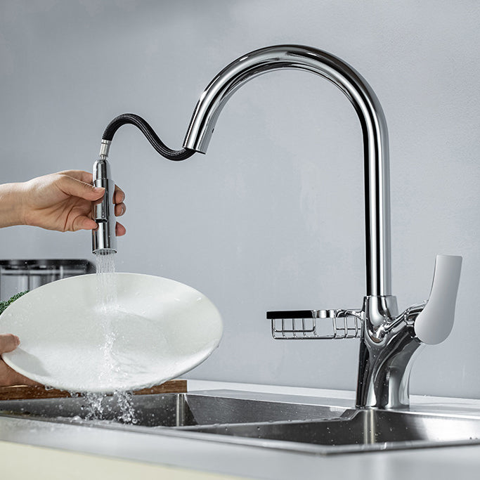 Modern Bar Faucet Brass Pulldown Sprayer Swivel Spout Kitchen Sink Faucet Clearhalo 'Home Improvement' 'home_improvement' 'home_improvement_kitchen_faucets' 'Kitchen Faucets' 'Kitchen Remodel & Kitchen Fixtures' 'Kitchen Sinks & Faucet Components' 'kitchen_faucets' 6333291