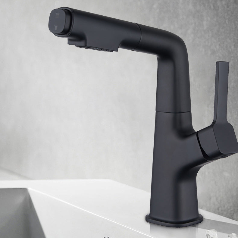 Modern Style Retractable Faucet Copper Single Handle Faucet for Kitchen Black Clearhalo 'Home Improvement' 'home_improvement' 'home_improvement_kitchen_faucets' 'Kitchen Faucets' 'Kitchen Remodel & Kitchen Fixtures' 'Kitchen Sinks & Faucet Components' 'kitchen_faucets' 6333296