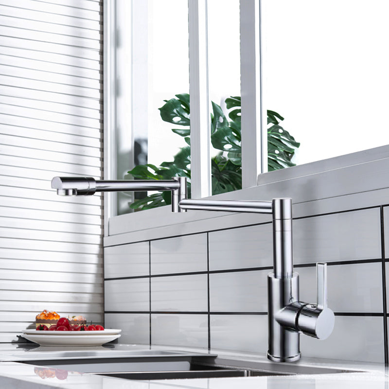 Swivel Spout 3-Function Pot Filler Kitchen Faucet Modern Pot Filler in Polished Chrome 12.6" Clearhalo 'Home Improvement' 'home_improvement' 'home_improvement_kitchen_faucets' 'Kitchen Faucets' 'Kitchen Remodel & Kitchen Fixtures' 'Kitchen Sinks & Faucet Components' 'kitchen_faucets' 6333334