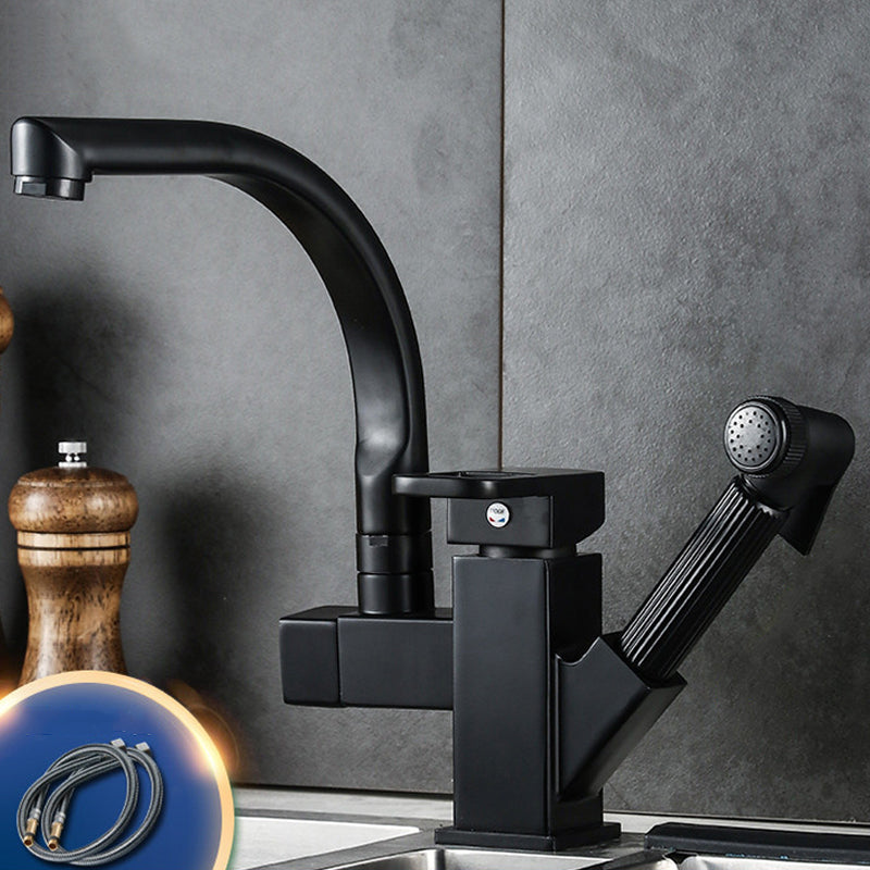 Pull Down Spout Kitchen Faucet One Handle Kitchen Sink Faucet with Pull Down Sprayer Black Robot Faucet Clearhalo 'Home Improvement' 'home_improvement' 'home_improvement_kitchen_faucets' 'Kitchen Faucets' 'Kitchen Remodel & Kitchen Fixtures' 'Kitchen Sinks & Faucet Components' 'kitchen_faucets' 6333348