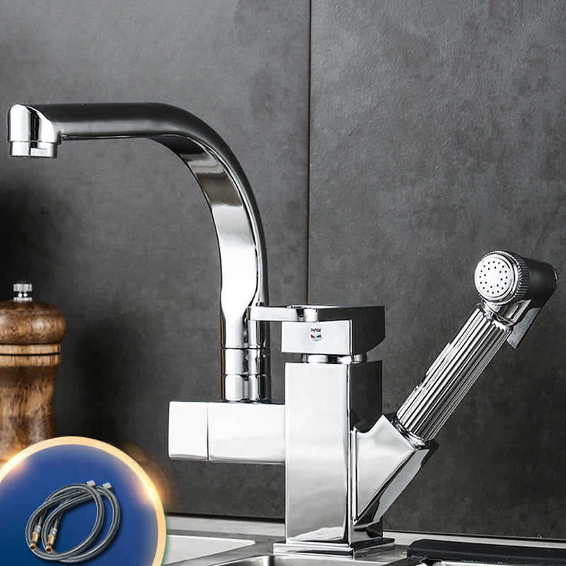 Pull Down Spout Kitchen Faucet One Handle Kitchen Sink Faucet with Pull Down Sprayer Silver Robot Faucet Clearhalo 'Home Improvement' 'home_improvement' 'home_improvement_kitchen_faucets' 'Kitchen Faucets' 'Kitchen Remodel & Kitchen Fixtures' 'Kitchen Sinks & Faucet Components' 'kitchen_faucets' 6333351