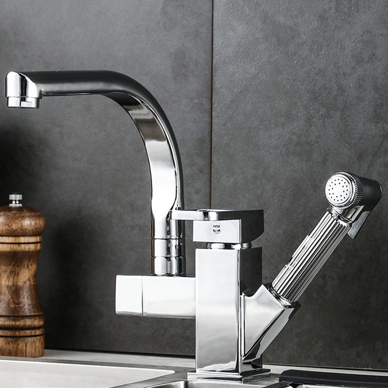 Pull Down Spout Kitchen Faucet One Handle Kitchen Sink Faucet with Pull Down Sprayer Silver Robot Faucet Supply Line Not Included Clearhalo 'Home Improvement' 'home_improvement' 'home_improvement_kitchen_faucets' 'Kitchen Faucets' 'Kitchen Remodel & Kitchen Fixtures' 'Kitchen Sinks & Faucet Components' 'kitchen_faucets' 6333353