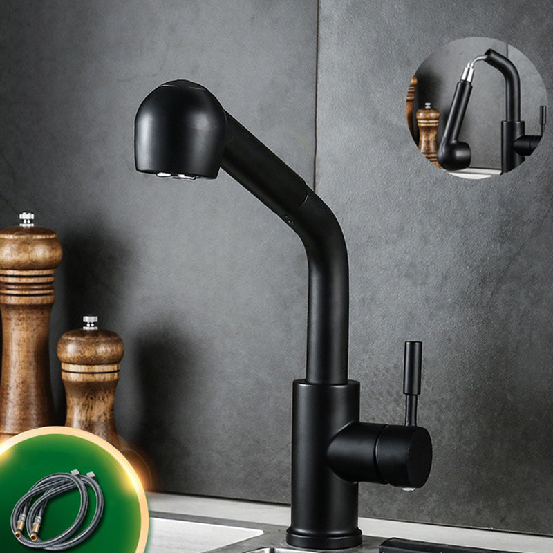 Pull Down Spout Kitchen Faucet One Handle Kitchen Sink Faucet with Pull Down Sprayer Black Straight Pull-Out Faucet Clearhalo 'Home Improvement' 'home_improvement' 'home_improvement_kitchen_faucets' 'Kitchen Faucets' 'Kitchen Remodel & Kitchen Fixtures' 'Kitchen Sinks & Faucet Components' 'kitchen_faucets' 6333355