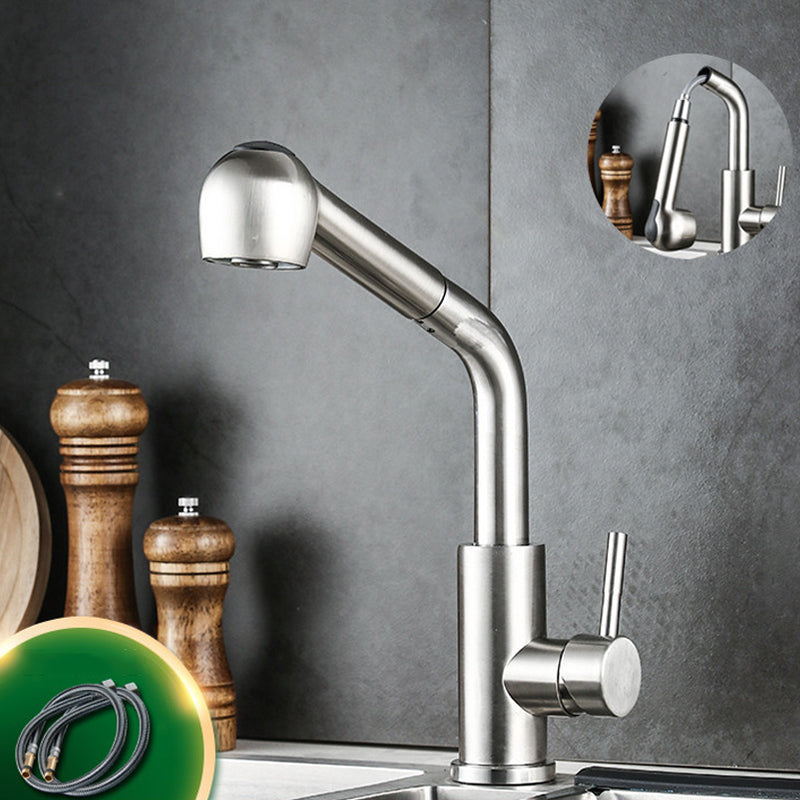 Pull Down Spout Kitchen Faucet One Handle Kitchen Sink Faucet with Pull Down Sprayer Silver Straight Pull-Out Faucet Clearhalo 'Home Improvement' 'home_improvement' 'home_improvement_kitchen_faucets' 'Kitchen Faucets' 'Kitchen Remodel & Kitchen Fixtures' 'Kitchen Sinks & Faucet Components' 'kitchen_faucets' 6333360