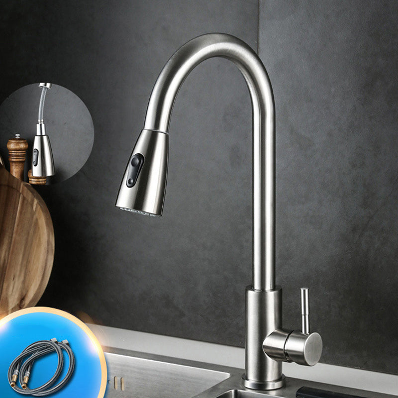 Pull Down Spout Kitchen Faucet One Handle Kitchen Sink Faucet with Pull Down Sprayer Silver Pull Out Faucet Clearhalo 'Home Improvement' 'home_improvement' 'home_improvement_kitchen_faucets' 'Kitchen Faucets' 'Kitchen Remodel & Kitchen Fixtures' 'Kitchen Sinks & Faucet Components' 'kitchen_faucets' 6333368