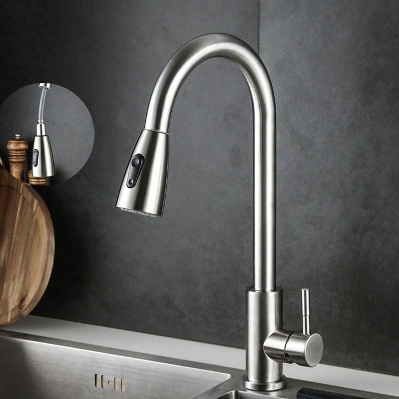 Pull Down Spout Kitchen Faucet One Handle Kitchen Sink Faucet with Pull Down Sprayer Silver Pull Out Faucet Supply Line Not Included Clearhalo 'Home Improvement' 'home_improvement' 'home_improvement_kitchen_faucets' 'Kitchen Faucets' 'Kitchen Remodel & Kitchen Fixtures' 'Kitchen Sinks & Faucet Components' 'kitchen_faucets' 6333369