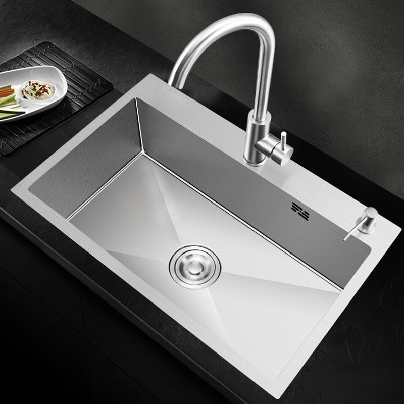 Modern Kitchen Sink Stainless Steel with Accessories and Faucet Workstation Sink Clearhalo 'Home Improvement' 'home_improvement' 'home_improvement_kitchen_sinks' 'Kitchen Remodel & Kitchen Fixtures' 'Kitchen Sinks & Faucet Components' 'Kitchen Sinks' 'kitchen_sinks' 6333378