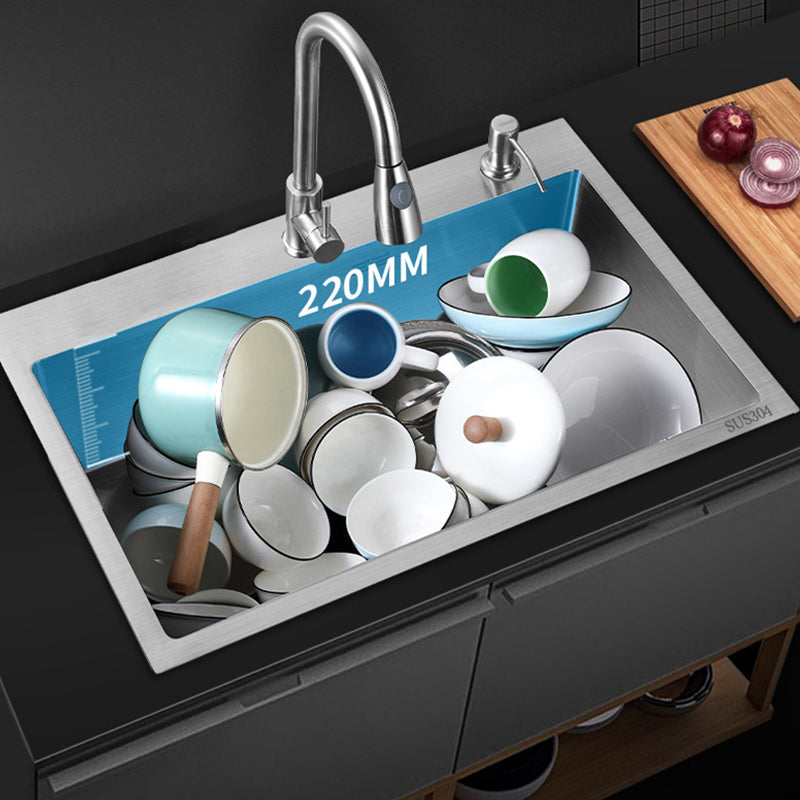 Modern Kitchen Sink Stainless Steel with Accessories and Faucet Workstation Sink Clearhalo 'Home Improvement' 'home_improvement' 'home_improvement_kitchen_sinks' 'Kitchen Remodel & Kitchen Fixtures' 'Kitchen Sinks & Faucet Components' 'Kitchen Sinks' 'kitchen_sinks' 6333388