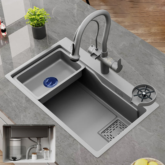 Modern Kitchen Sink Stainless Steel with Accessories and Faucet Top-Mount Kitchen Bar Sink Clearhalo 'Home Improvement' 'home_improvement' 'home_improvement_kitchen_sinks' 'Kitchen Remodel & Kitchen Fixtures' 'Kitchen Sinks & Faucet Components' 'Kitchen Sinks' 'kitchen_sinks' 6333431