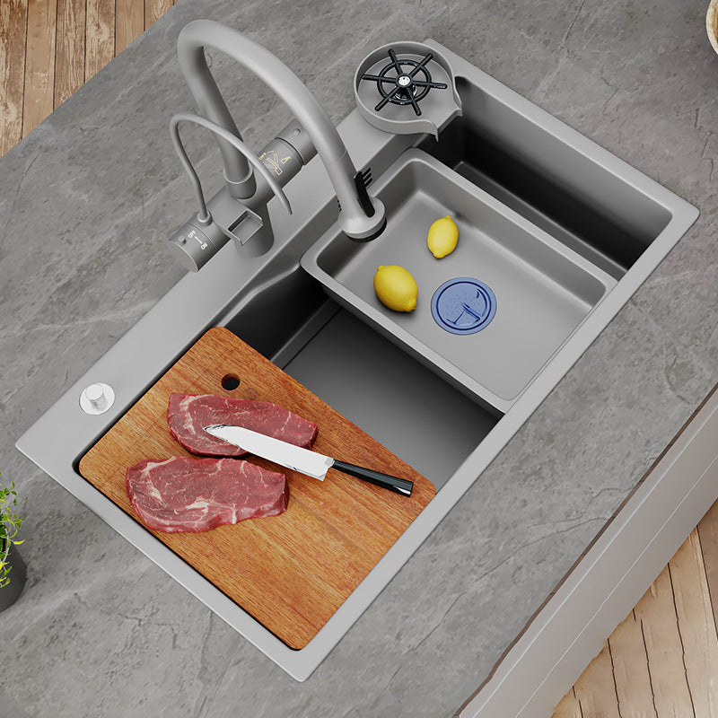 Modern Kitchen Sink Stainless Steel with Accessories and Faucet Top-Mount Kitchen Bar Sink Clearhalo 'Home Improvement' 'home_improvement' 'home_improvement_kitchen_sinks' 'Kitchen Remodel & Kitchen Fixtures' 'Kitchen Sinks & Faucet Components' 'Kitchen Sinks' 'kitchen_sinks' 6333433