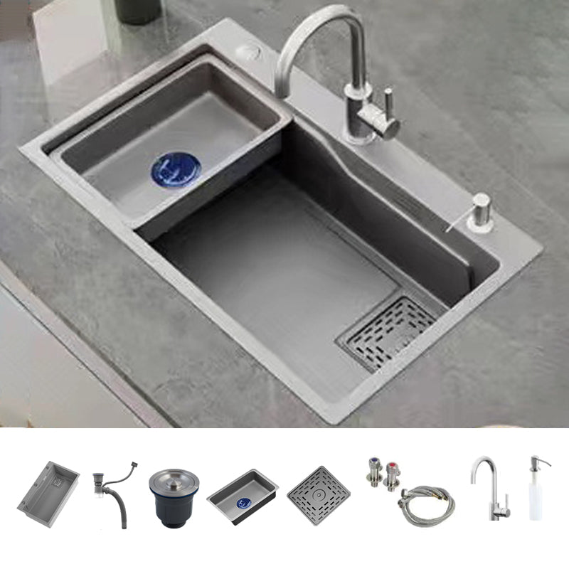 Modern Kitchen Sink Stainless Steel with Accessories and Faucet Top-Mount Kitchen Bar Sink Sink with Faucet Round Faucet Clearhalo 'Home Improvement' 'home_improvement' 'home_improvement_kitchen_sinks' 'Kitchen Remodel & Kitchen Fixtures' 'Kitchen Sinks & Faucet Components' 'Kitchen Sinks' 'kitchen_sinks' 6333435