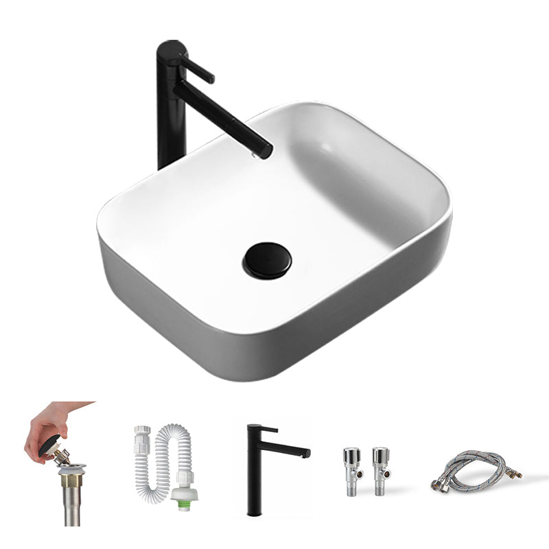 Contemporary Bathroom Sink Porcelain Pop-Up Drain Rectangular Vessel Lavatory Sink 20"L x 15"W x 6"H Sink with Faucet Clearhalo 'Bathroom Remodel & Bathroom Fixtures' 'Bathroom Sinks & Faucet Components' 'Bathroom Sinks' 'bathroom_sink' 'Home Improvement' 'home_improvement' 'home_improvement_bathroom_sink' 6333547
