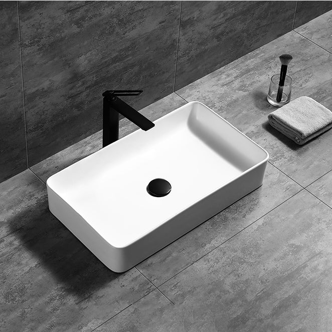 Contemporary Bathroom Sink Porcelain Pop-Up Drain Rectangular Vessel Lavatory Sink Clearhalo 'Bathroom Remodel & Bathroom Fixtures' 'Bathroom Sinks & Faucet Components' 'Bathroom Sinks' 'bathroom_sink' 'Home Improvement' 'home_improvement' 'home_improvement_bathroom_sink' 6333550