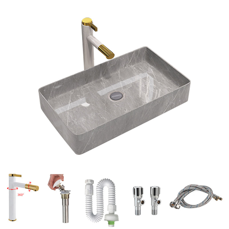 Modern Bathroom Sink Porcelain Rectangular Vessel Sink with Pop-Up Drain Grey Sink with Faucet Clearhalo 'Bathroom Remodel & Bathroom Fixtures' 'Bathroom Sinks & Faucet Components' 'Bathroom Sinks' 'bathroom_sink' 'Home Improvement' 'home_improvement' 'home_improvement_bathroom_sink' 6333578