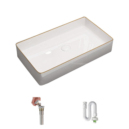 Modern Bathroom Sink Porcelain Rectangular Vessel Sink with Pop-Up Drain White-Gold Sink Clearhalo 'Bathroom Remodel & Bathroom Fixtures' 'Bathroom Sinks & Faucet Components' 'Bathroom Sinks' 'bathroom_sink' 'Home Improvement' 'home_improvement' 'home_improvement_bathroom_sink' 6333582