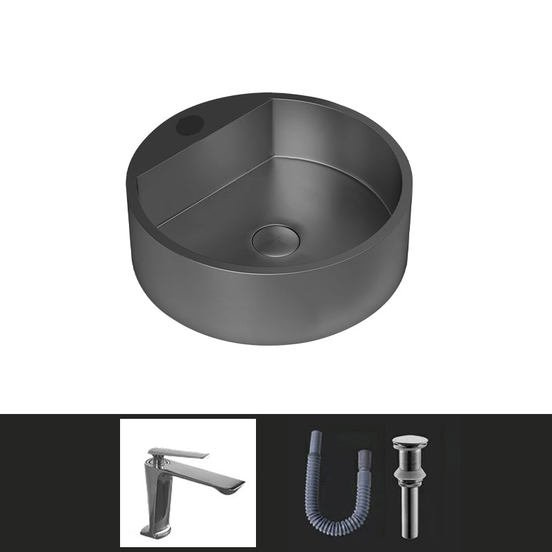 Modern Bathroom Sink Porcelain Pop-Up Drain Solid Color Round Vessel Grey Sink with Faucet Clearhalo 'Bathroom Remodel & Bathroom Fixtures' 'Bathroom Sinks & Faucet Components' 'Bathroom Sinks' 'bathroom_sink' 'Home Improvement' 'home_improvement' 'home_improvement_bathroom_sink' 6333590