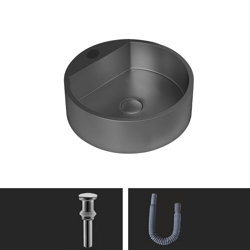 Modern Bathroom Sink Porcelain Pop-Up Drain Solid Color Round Vessel Grey Sink Clearhalo 'Bathroom Remodel & Bathroom Fixtures' 'Bathroom Sinks & Faucet Components' 'Bathroom Sinks' 'bathroom_sink' 'Home Improvement' 'home_improvement' 'home_improvement_bathroom_sink' 6333591