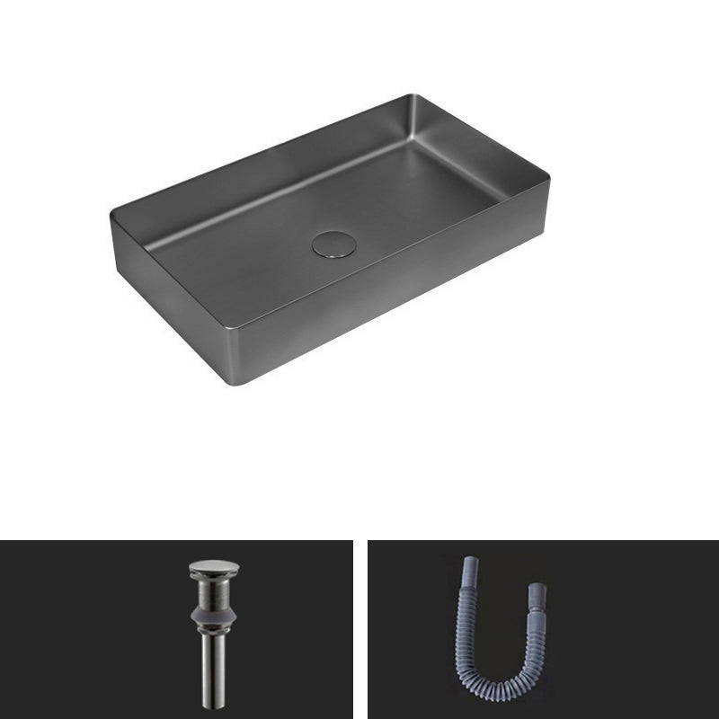 Contemporary Bathroom Sink Pop-Up Drain Metal Solid Color Rectangular Vessel Sink Grey Sink Clearhalo 'Bathroom Remodel & Bathroom Fixtures' 'Bathroom Sinks & Faucet Components' 'Bathroom Sinks' 'bathroom_sink' 'Home Improvement' 'home_improvement' 'home_improvement_bathroom_sink' 6333610