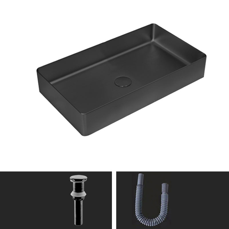 Contemporary Bathroom Sink Pop-Up Drain Metal Solid Color Rectangular Vessel Sink Black Sink Clearhalo 'Bathroom Remodel & Bathroom Fixtures' 'Bathroom Sinks & Faucet Components' 'Bathroom Sinks' 'bathroom_sink' 'Home Improvement' 'home_improvement' 'home_improvement_bathroom_sink' 6333612