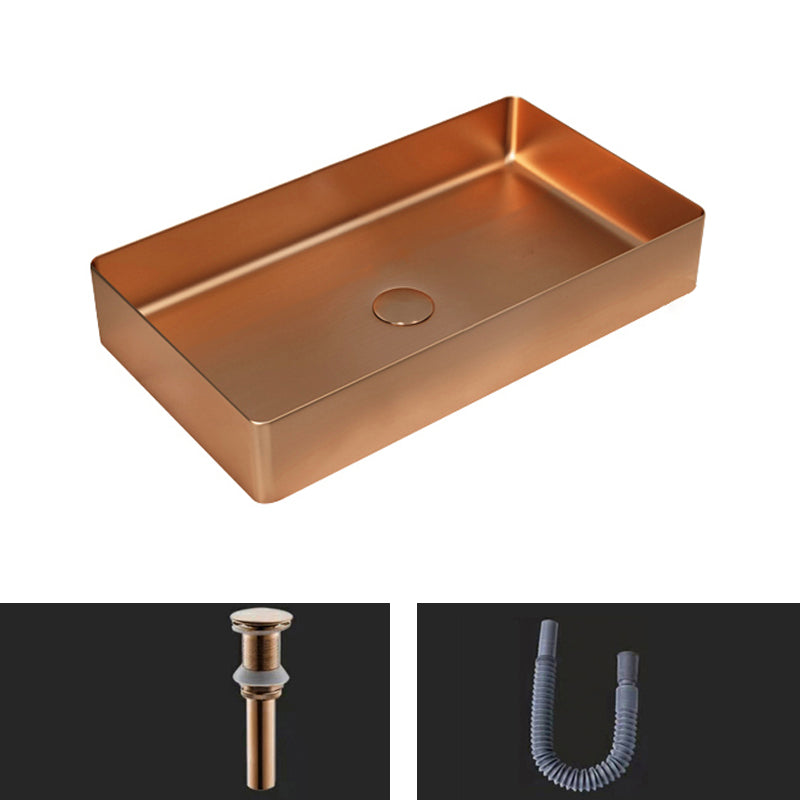 Contemporary Bathroom Sink Pop-Up Drain Metal Solid Color Rectangular Vessel Sink Rose Gold Sink Clearhalo 'Bathroom Remodel & Bathroom Fixtures' 'Bathroom Sinks & Faucet Components' 'Bathroom Sinks' 'bathroom_sink' 'Home Improvement' 'home_improvement' 'home_improvement_bathroom_sink' 6333614