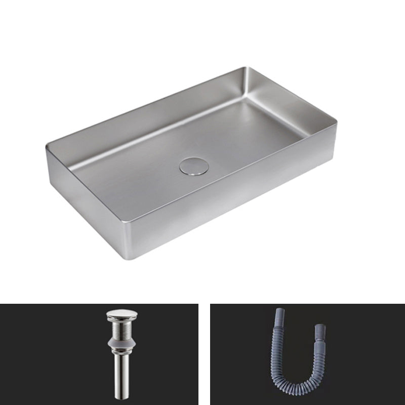 Contemporary Bathroom Sink Pop-Up Drain Metal Solid Color Rectangular Vessel Sink Stainless Steel Sink Clearhalo 'Bathroom Remodel & Bathroom Fixtures' 'Bathroom Sinks & Faucet Components' 'Bathroom Sinks' 'bathroom_sink' 'Home Improvement' 'home_improvement' 'home_improvement_bathroom_sink' 6333617