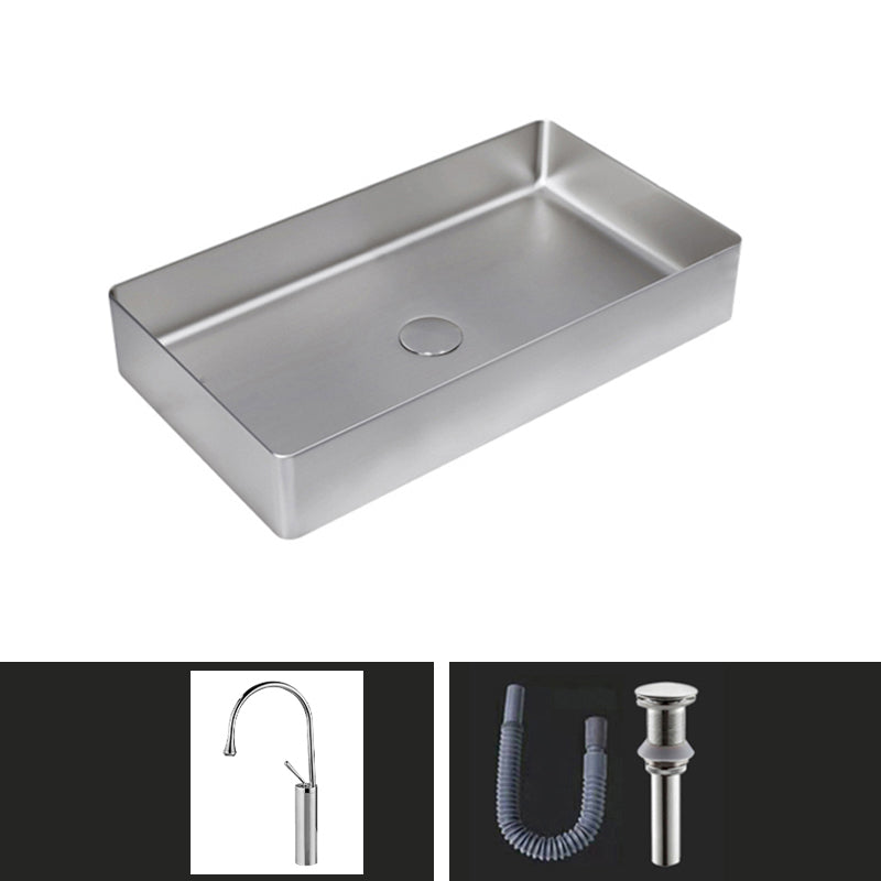 Contemporary Bathroom Sink Pop-Up Drain Metal Solid Color Rectangular Vessel Sink Stainless Steel Sink with Faucet Clearhalo 'Bathroom Remodel & Bathroom Fixtures' 'Bathroom Sinks & Faucet Components' 'Bathroom Sinks' 'bathroom_sink' 'Home Improvement' 'home_improvement' 'home_improvement_bathroom_sink' 6333627