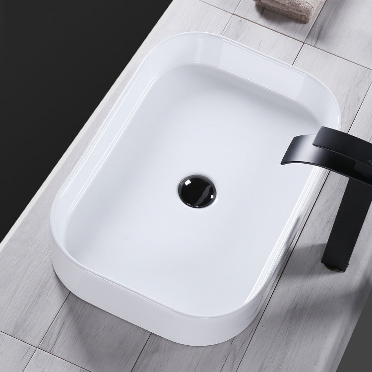 Modern Bathroom Sink Porcelain Rectangular Pop-Up Drain and Drain Assembly Basin Sink Clearhalo 'Bathroom Remodel & Bathroom Fixtures' 'Bathroom Sinks & Faucet Components' 'Bathroom Sinks' 'bathroom_sink' 'Home Improvement' 'home_improvement' 'home_improvement_bathroom_sink' 6333650