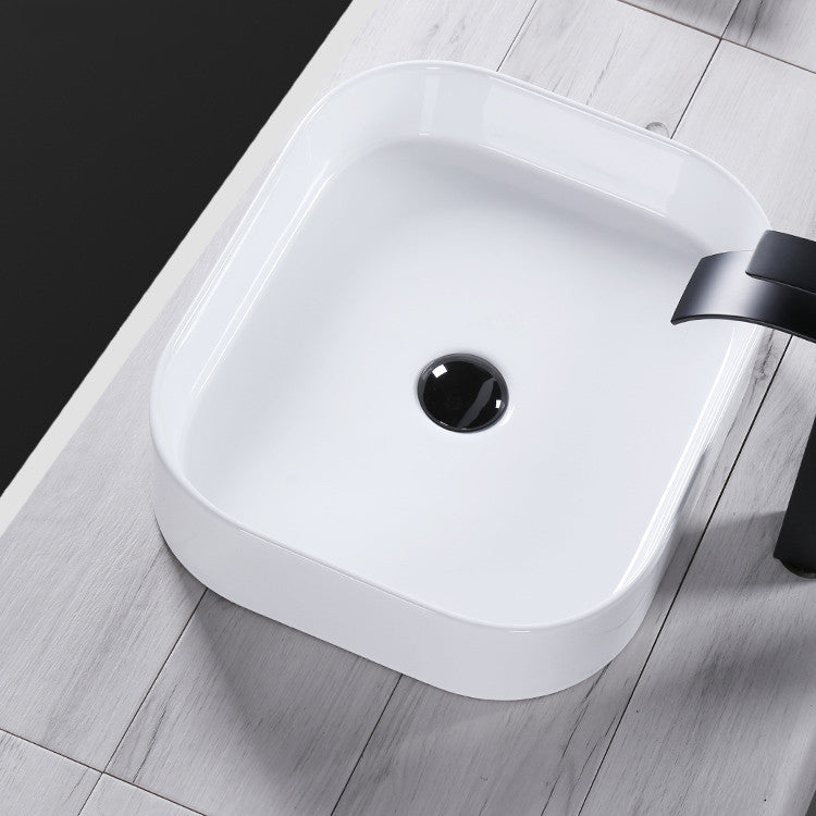 Modern Bathroom Sink Porcelain Rectangular Pop-Up Drain and Drain Assembly Basin Sink Clearhalo 'Bathroom Remodel & Bathroom Fixtures' 'Bathroom Sinks & Faucet Components' 'Bathroom Sinks' 'bathroom_sink' 'Home Improvement' 'home_improvement' 'home_improvement_bathroom_sink' 6333653