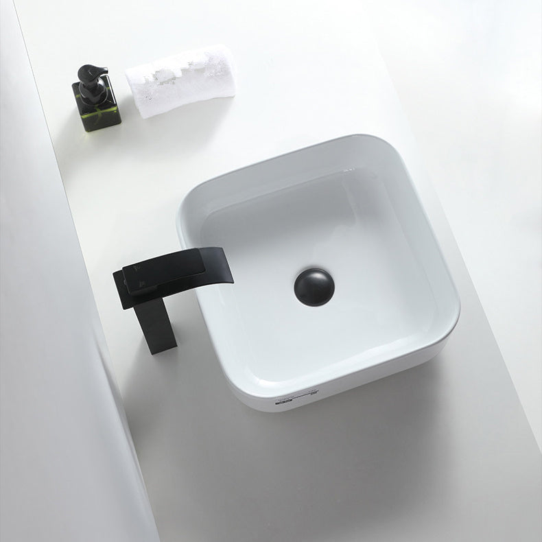 Modern Bathroom Sink Porcelain Rectangular Pop-Up Drain and Drain Assembly Basin Sink Clearhalo 'Bathroom Remodel & Bathroom Fixtures' 'Bathroom Sinks & Faucet Components' 'Bathroom Sinks' 'bathroom_sink' 'Home Improvement' 'home_improvement' 'home_improvement_bathroom_sink' 6333661