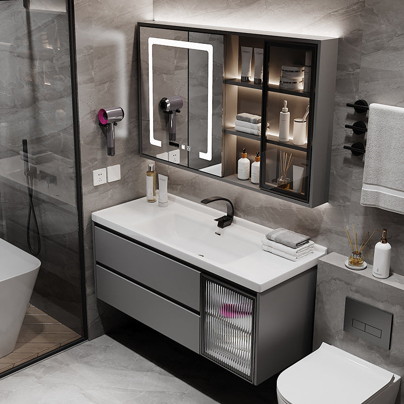 Contemporary Sink Vanity Bathroom Vanity Cabinet with Mirror Cabinet Clearhalo 'Bathroom Remodel & Bathroom Fixtures' 'Bathroom Vanities' 'bathroom_vanities' 'Home Improvement' 'home_improvement' 'home_improvement_bathroom_vanities' 6333677