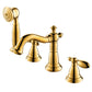 Gold and Chrome Roman Tub Filler Two Handle Deck-Mount Tub Faucet with Handshower Clearhalo 'Bathroom Remodel & Bathroom Fixtures' 'Bathtub Faucets' 'bathtub_faucets' 'Home Improvement' 'home_improvement' 'home_improvement_bathtub_faucets' 6333781
