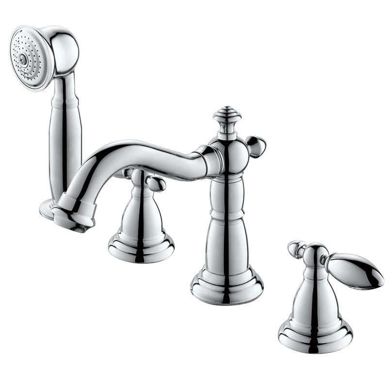 Gold and Chrome Roman Tub Filler Two Handle Deck-Mount Tub Faucet with Handshower Clearhalo 'Bathroom Remodel & Bathroom Fixtures' 'Bathtub Faucets' 'bathtub_faucets' 'Home Improvement' 'home_improvement' 'home_improvement_bathtub_faucets' 6333785