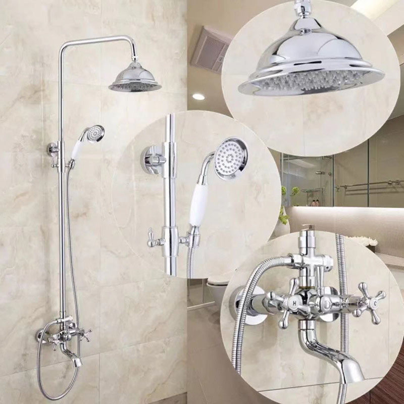 Gold and Silver Claw Foot Tub Faucet Wall Mounted 2-Handle Tub Filler with Handheld Shower Clearhalo 'Bathroom Remodel & Bathroom Fixtures' 'Bathtub Faucets' 'bathtub_faucets' 'Home Improvement' 'home_improvement' 'home_improvement_bathtub_faucets' 6333798