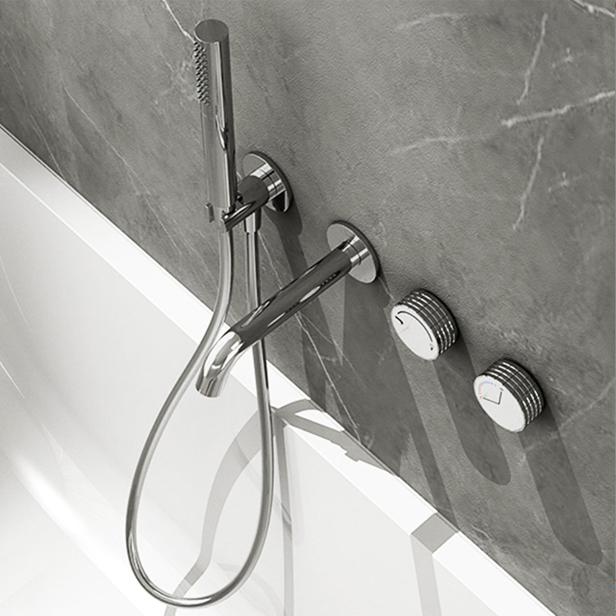 Wall Mounted Tub Faucet 2 Handle Valve Tub Spout Trim with Hand Shower Silver Clearhalo 'Bathroom Remodel & Bathroom Fixtures' 'Bathtub Faucets' 'bathtub_faucets' 'Home Improvement' 'home_improvement' 'home_improvement_bathtub_faucets' 6333814