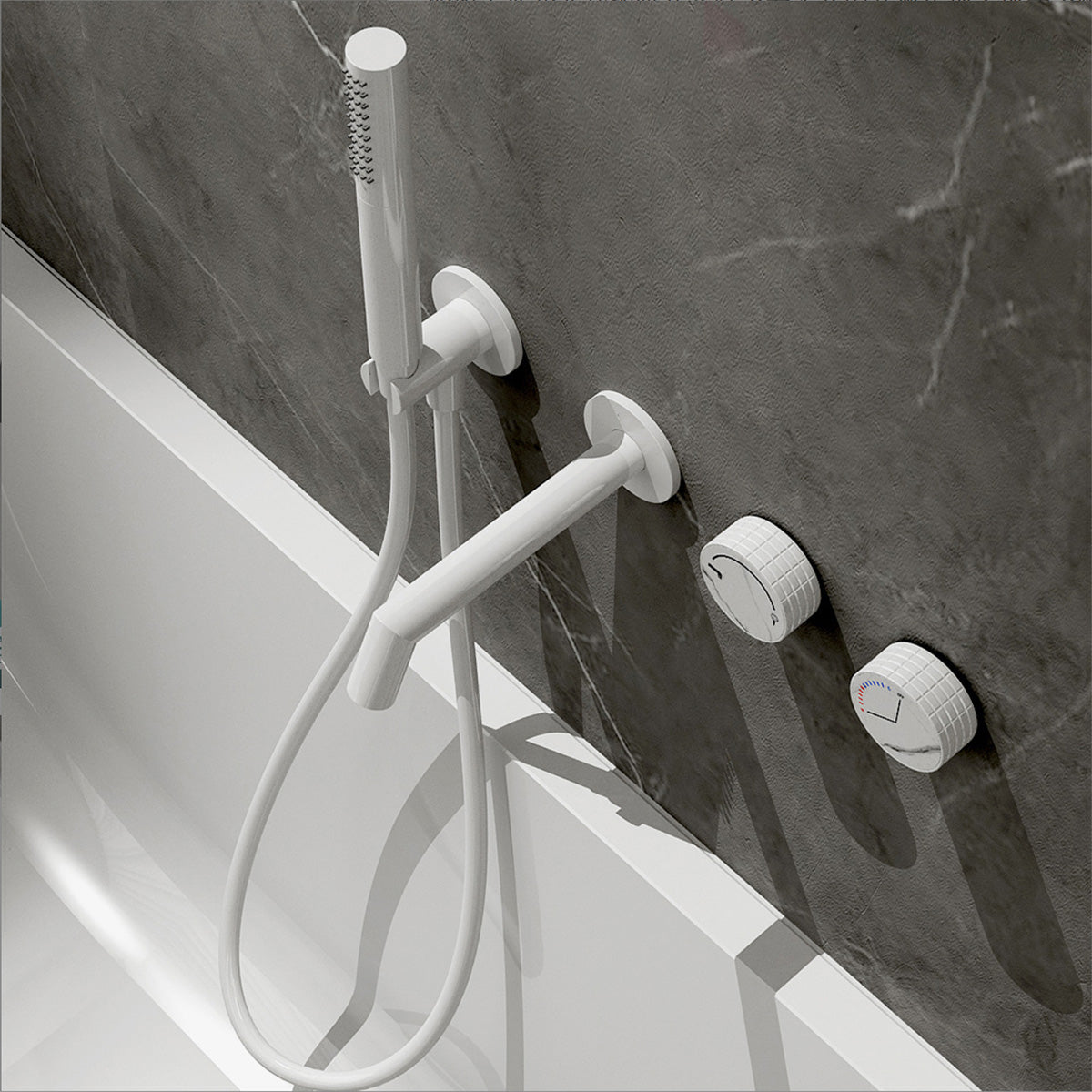 Wall Mounted Tub Faucet 2 Handle Valve Tub Spout Trim with Hand Shower White Clearhalo 'Bathroom Remodel & Bathroom Fixtures' 'Bathtub Faucets' 'bathtub_faucets' 'Home Improvement' 'home_improvement' 'home_improvement_bathtub_faucets' 6333815