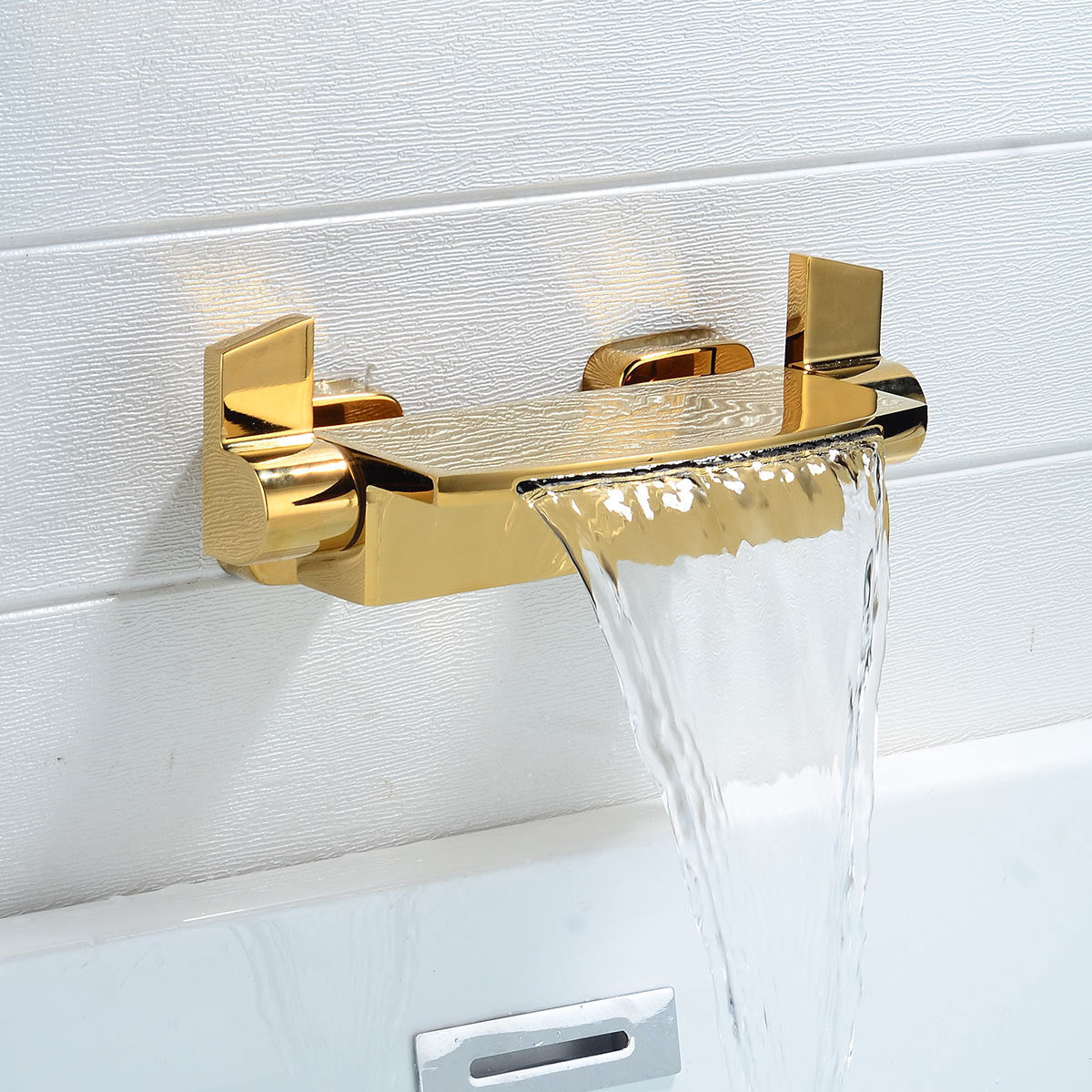 Wall Mount Tub Faucet One Handle Waterfall Tub Spout Trim with Knob Gold Hand Shower Not Included Risers Not Included Clearhalo 'Bathroom Remodel & Bathroom Fixtures' 'Bathtub Faucets' 'bathtub_faucets' 'Home Improvement' 'home_improvement' 'home_improvement_bathtub_faucets' 6333886