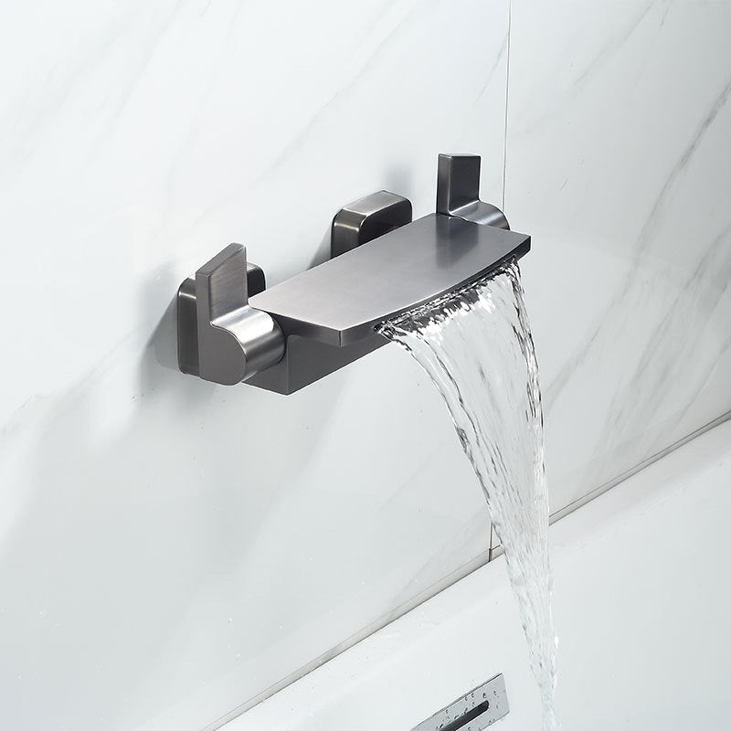 Wall Mount Tub Faucet One Handle Waterfall Tub Spout Trim with Knob Grey Hand Shower Not Included Risers Not Included Clearhalo 'Bathroom Remodel & Bathroom Fixtures' 'Bathtub Faucets' 'bathtub_faucets' 'Home Improvement' 'home_improvement' 'home_improvement_bathtub_faucets' 6333890