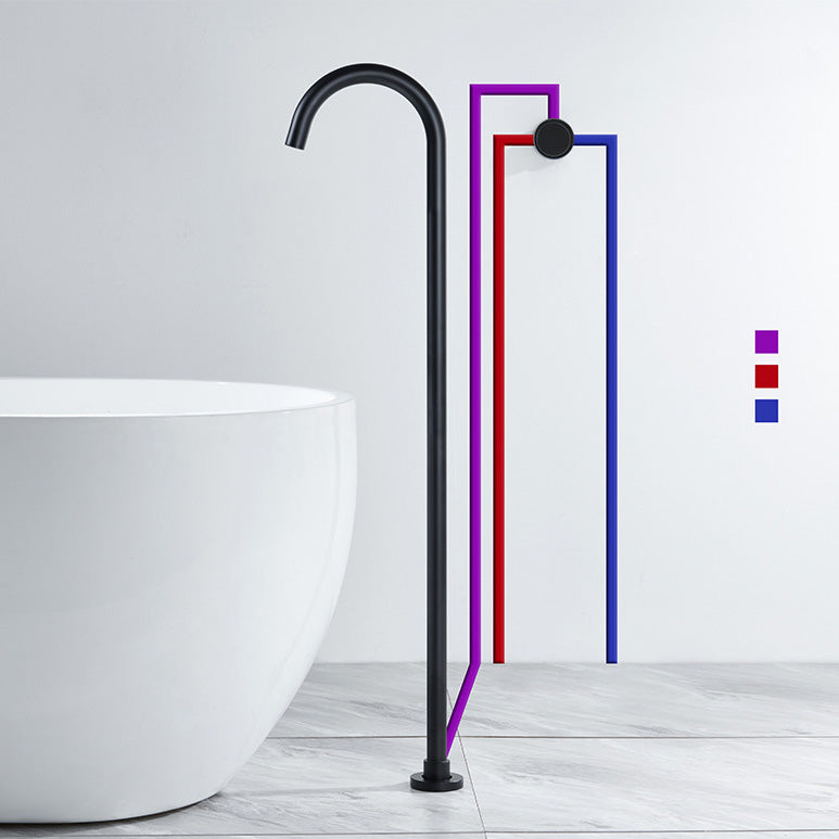 Floor Mounted Freestanding Tub Filler 1-Handle High Arc Tub Faucet Clearhalo 'Bathroom Remodel & Bathroom Fixtures' 'Bathtub Faucets' 'bathtub_faucets' 'Home Improvement' 'home_improvement' 'home_improvement_bathtub_faucets' 6333899