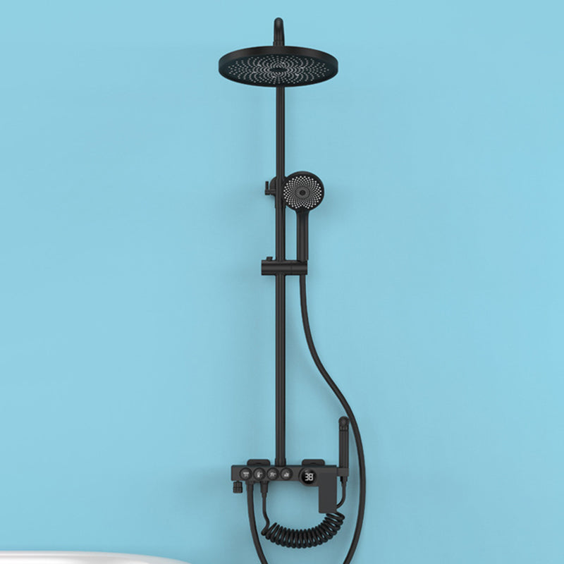 Modern Shower System Wall Mounted Spot Resist Round Shower System with Hand Shower Black Temperature Control Clearhalo 'Bathroom Remodel & Bathroom Fixtures' 'Home Improvement' 'home_improvement' 'home_improvement_shower_faucets' 'Shower Faucets & Systems' 'shower_faucets' 'Showers & Bathtubs Plumbing' 'Showers & Bathtubs' 6333920