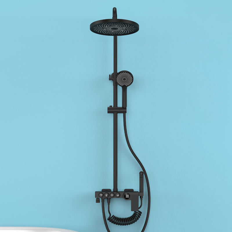 Modern Shower System Wall Mounted Spot Resist Round Shower System with Hand Shower Black Temperature Control Clearhalo 'Bathroom Remodel & Bathroom Fixtures' 'Home Improvement' 'home_improvement' 'home_improvement_shower_faucets' 'Shower Faucets & Systems' 'shower_faucets' 'Showers & Bathtubs Plumbing' 'Showers & Bathtubs' 6333920