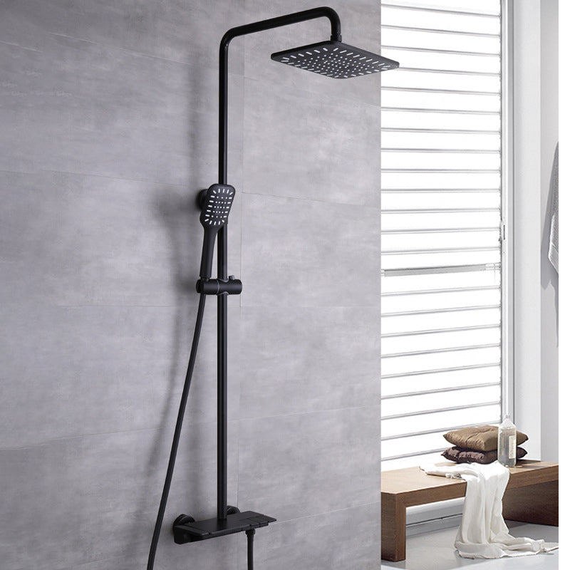 Wall Mounted Modern Square Metal Shower Brass Shower Head Shower Faucet Black Thermostatic Clearhalo 'Bathroom Remodel & Bathroom Fixtures' 'Home Improvement' 'home_improvement' 'home_improvement_shower_faucets' 'Shower Faucets & Systems' 'shower_faucets' 'Showers & Bathtubs Plumbing' 'Showers & Bathtubs' 6333940