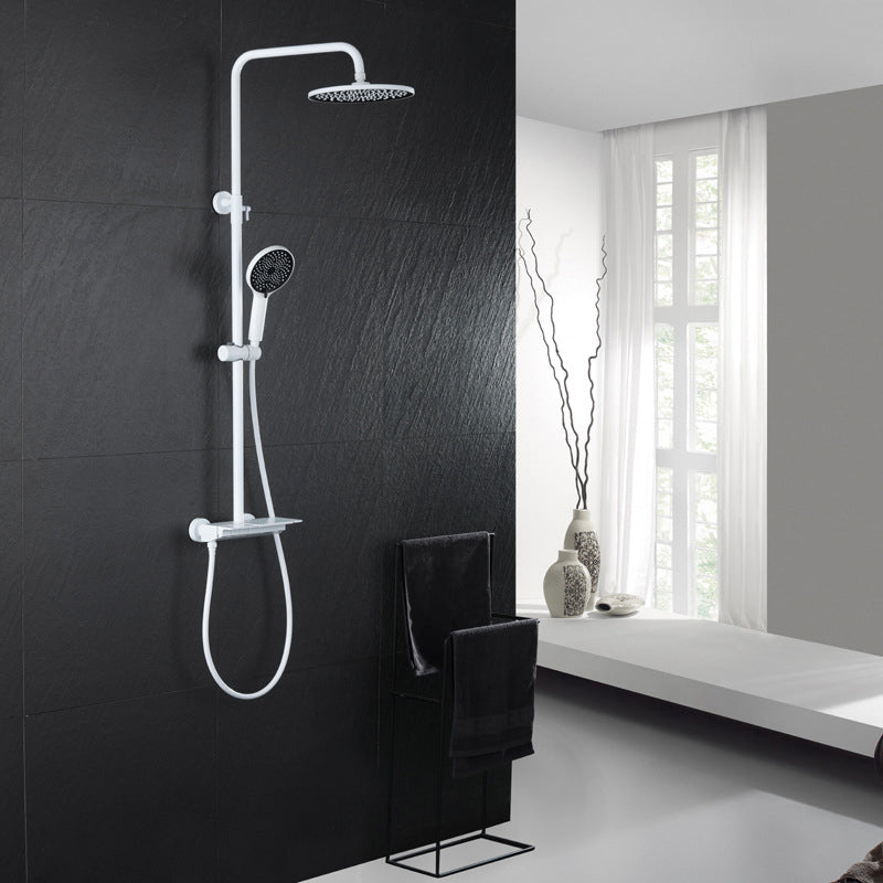 Wall Mounted Modern Square Metal Shower Brass Shower Head Shower Faucet White Thermostatic Clearhalo 'Bathroom Remodel & Bathroom Fixtures' 'Home Improvement' 'home_improvement' 'home_improvement_shower_faucets' 'Shower Faucets & Systems' 'shower_faucets' 'Showers & Bathtubs Plumbing' 'Showers & Bathtubs' 6333941