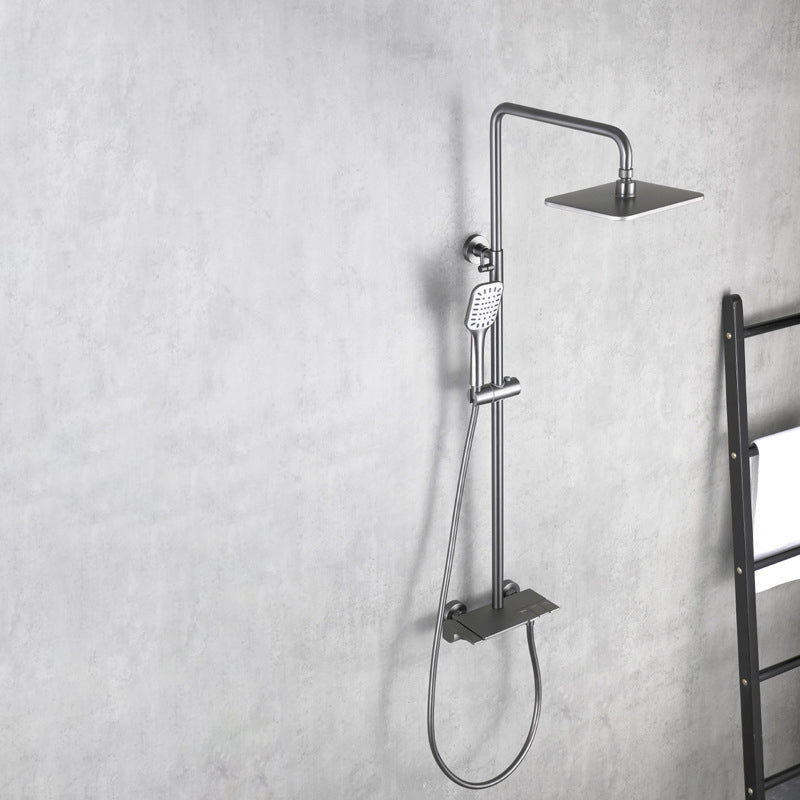 Wall Mounted Modern Square Metal Shower Brass Shower Head Shower Faucet Gun Grey Thermostatic Clearhalo 'Bathroom Remodel & Bathroom Fixtures' 'Home Improvement' 'home_improvement' 'home_improvement_shower_faucets' 'Shower Faucets & Systems' 'shower_faucets' 'Showers & Bathtubs Plumbing' 'Showers & Bathtubs' 6333945