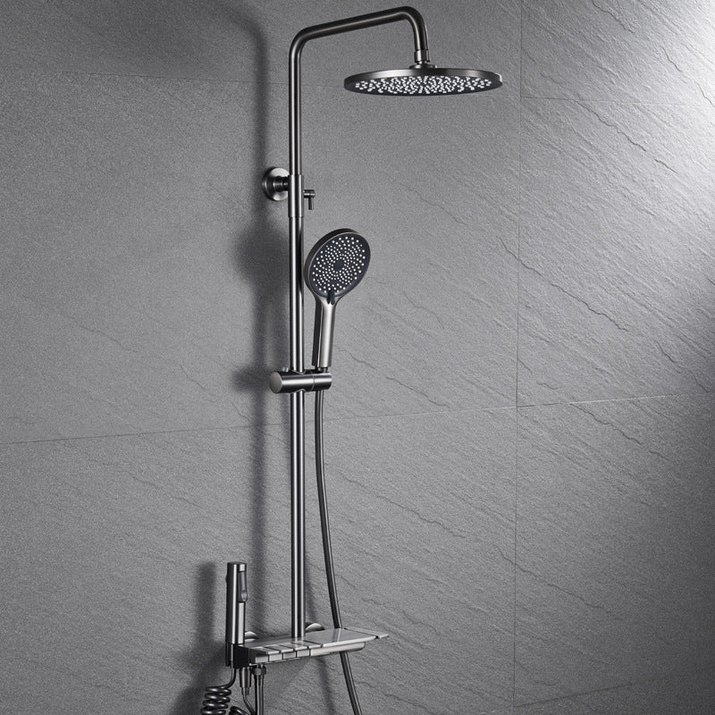 Wall Mounted Modern Square Metal Shower Brass Shower Head Shower Faucet Gun Grey Temperature Control Clearhalo 'Bathroom Remodel & Bathroom Fixtures' 'Home Improvement' 'home_improvement' 'home_improvement_shower_faucets' 'Shower Faucets & Systems' 'shower_faucets' 'Showers & Bathtubs Plumbing' 'Showers & Bathtubs' 6333954