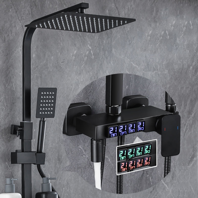 Modern Style Shower System Wall Mounted Spot Resist Shower System with Hand Shower Matte Black Digital Display Included Clearhalo 'Bathroom Remodel & Bathroom Fixtures' 'Home Improvement' 'home_improvement' 'home_improvement_shower_faucets' 'Shower Faucets & Systems' 'shower_faucets' 'Showers & Bathtubs Plumbing' 'Showers & Bathtubs' 6333975